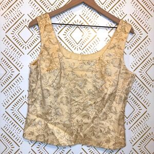 Vintage 90s Escada Lace Top Women 42 Gold Floral Silk Party Bridgerton Royalcore